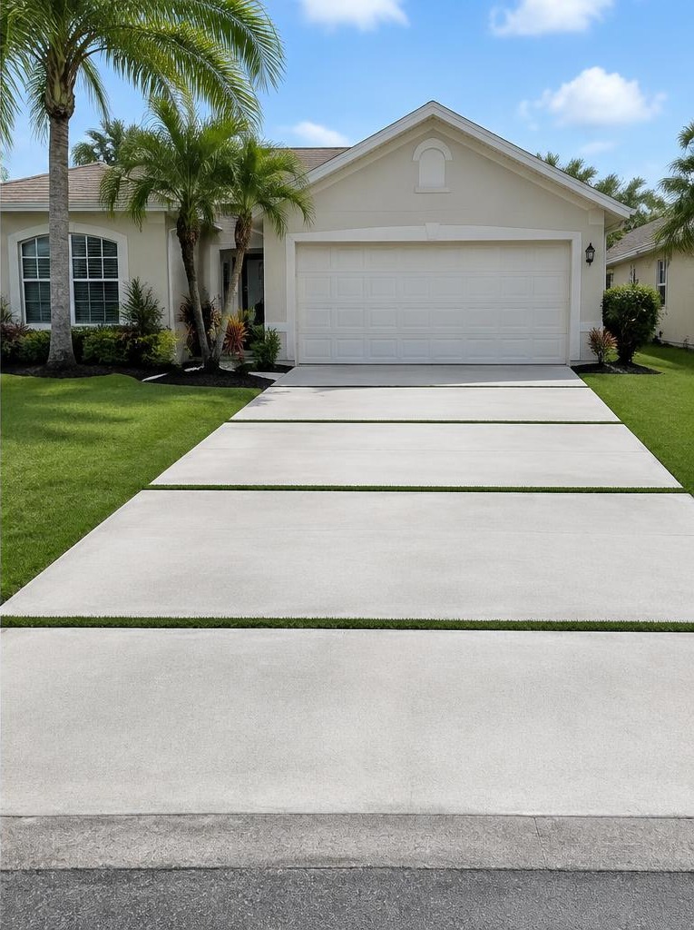 AI example of the same home with a refreshed concrete driveway