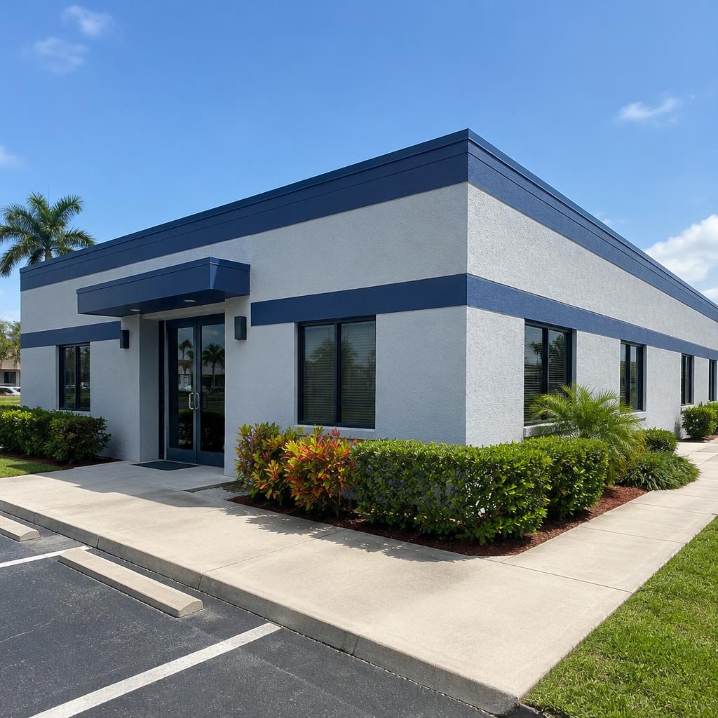AI inspiration for a gray commercial exterior with navy accents